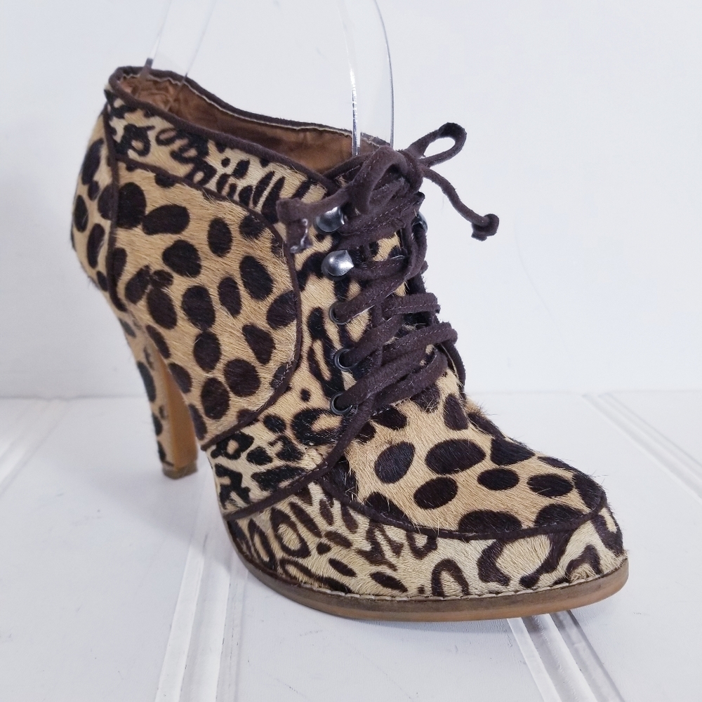 Deena & Ozzy Animal Print Calf Hair Leopard Booties Womens 7 Brown Ankle Boots